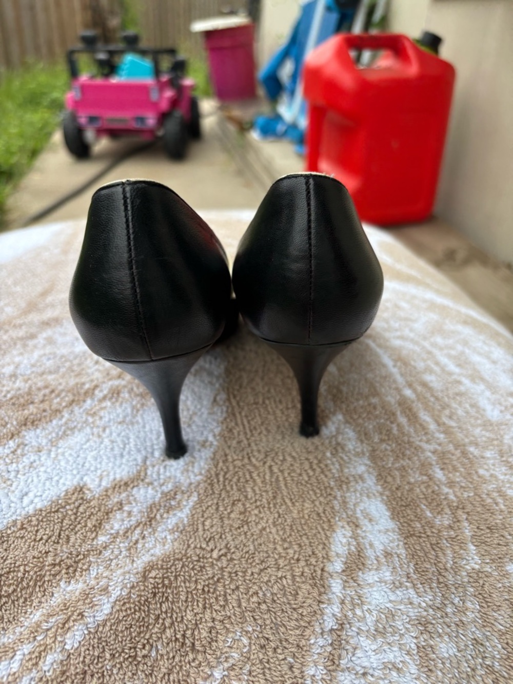Salvatore Ferragamo Black & Cream Pointed Mary Jane Pumps - Picture 4 of 8
